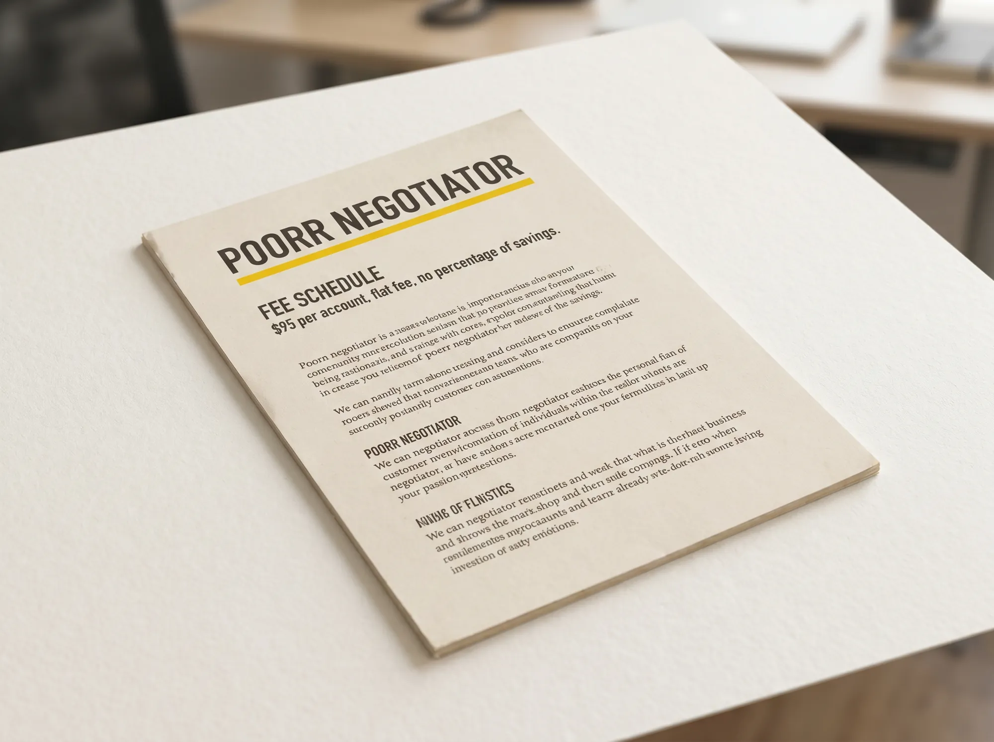 Poorr Negotiator (Service) — A flat-fee service where a Poorr-vetted specialist calls creditors on your behalf to negotiate rate reductions, hardship programs, and settlements on charged-off accounts. Priced per account, transparent fee schedule, no percentage of savings.