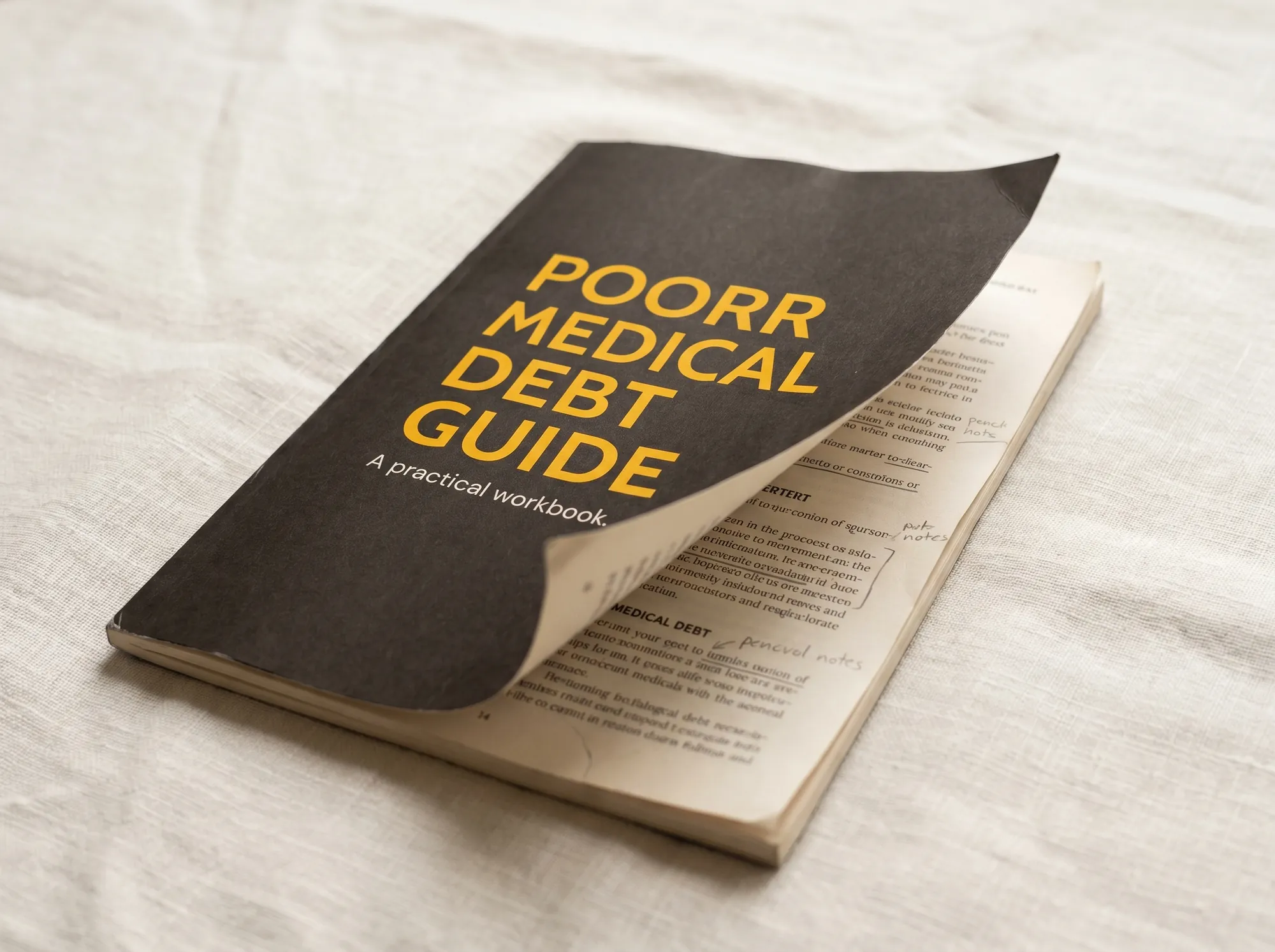 Poorr Medical Debt Guide (Printed guide) — A 64-page printed guide to negotiating medical debt — hospital financial-assistance applications, insurance billing disputes, statute-of-limitations math, collections tactics specific to medical creditors. Lora-typeset, paperback, mailed to order.